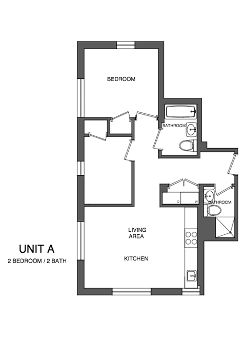 Floor plan for 2 beds, 2 baths, 700 sqft
